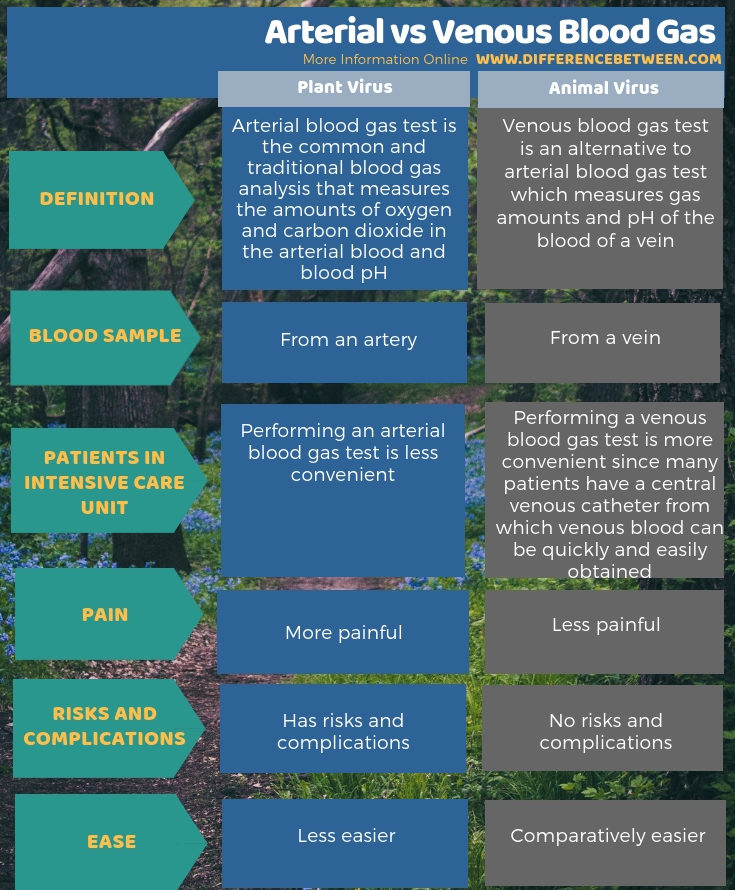 Difference Between Arterial and Venous Blood Gas - Tabular Form