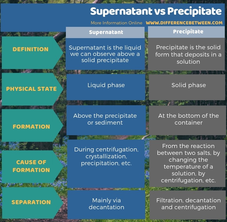 Difference Between Supernatant and Precipitate in Tabular Form