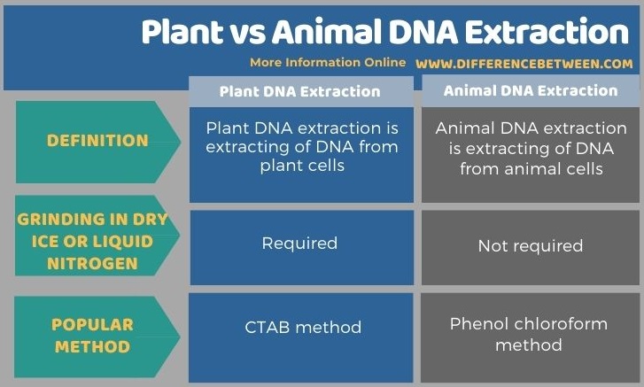 Difference Between Plant and Animal DNA Extraction in Tabular Form