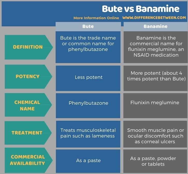 Difference Between Bute and Banamine in Tabular Form