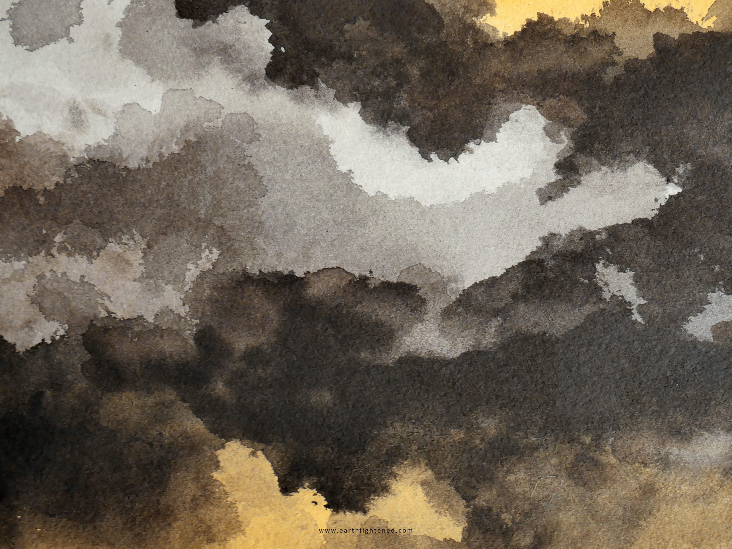 Aquarelle Paysage Jaune et Noir / Watercolor Yellow and Black Clouds