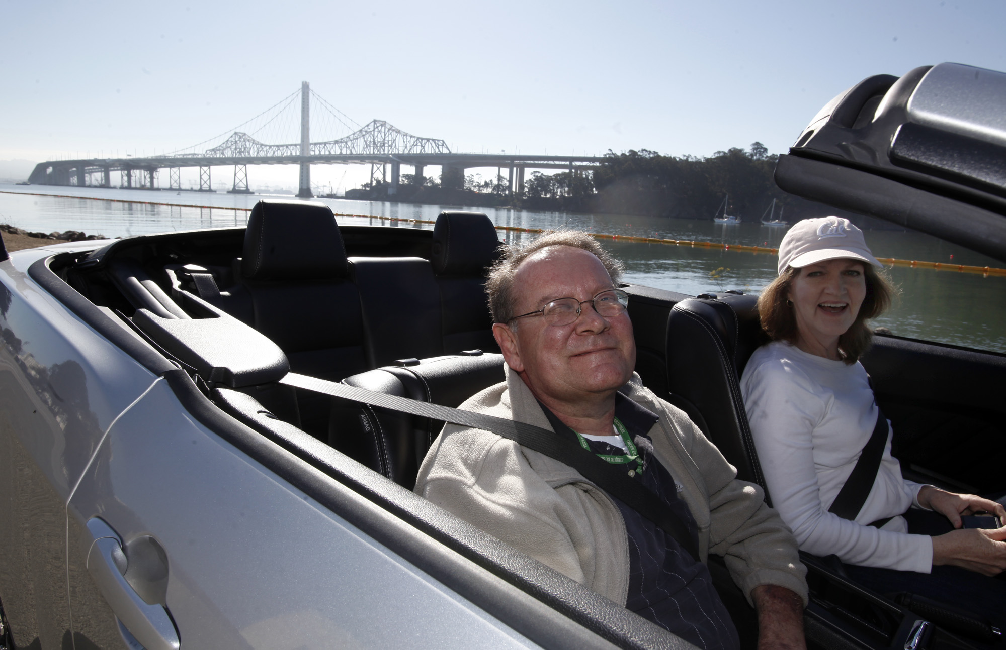 San Jose Mercury News transportation columnist, Gary "Mr. Roadshow" Richards takes a test drive on the new Bay Bridge, with his wife Jan, during the first morning commute on the new $6.4 billion span Tuesday Sept. 3, 2013 in Oakland, Calif. (Karl Mondon/Bay Area News Group)