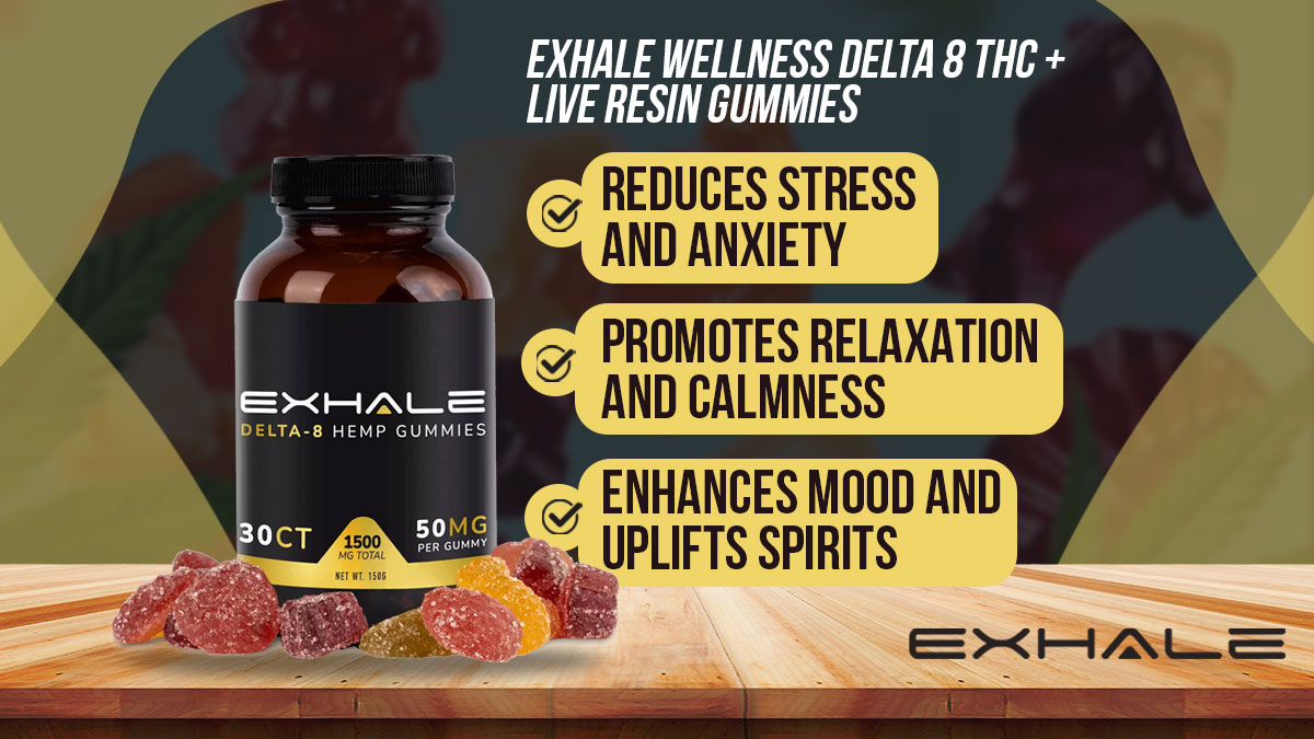 Exhale Wellness Delta 8 THC + Live Resin Gummies - Best for Stress Relief