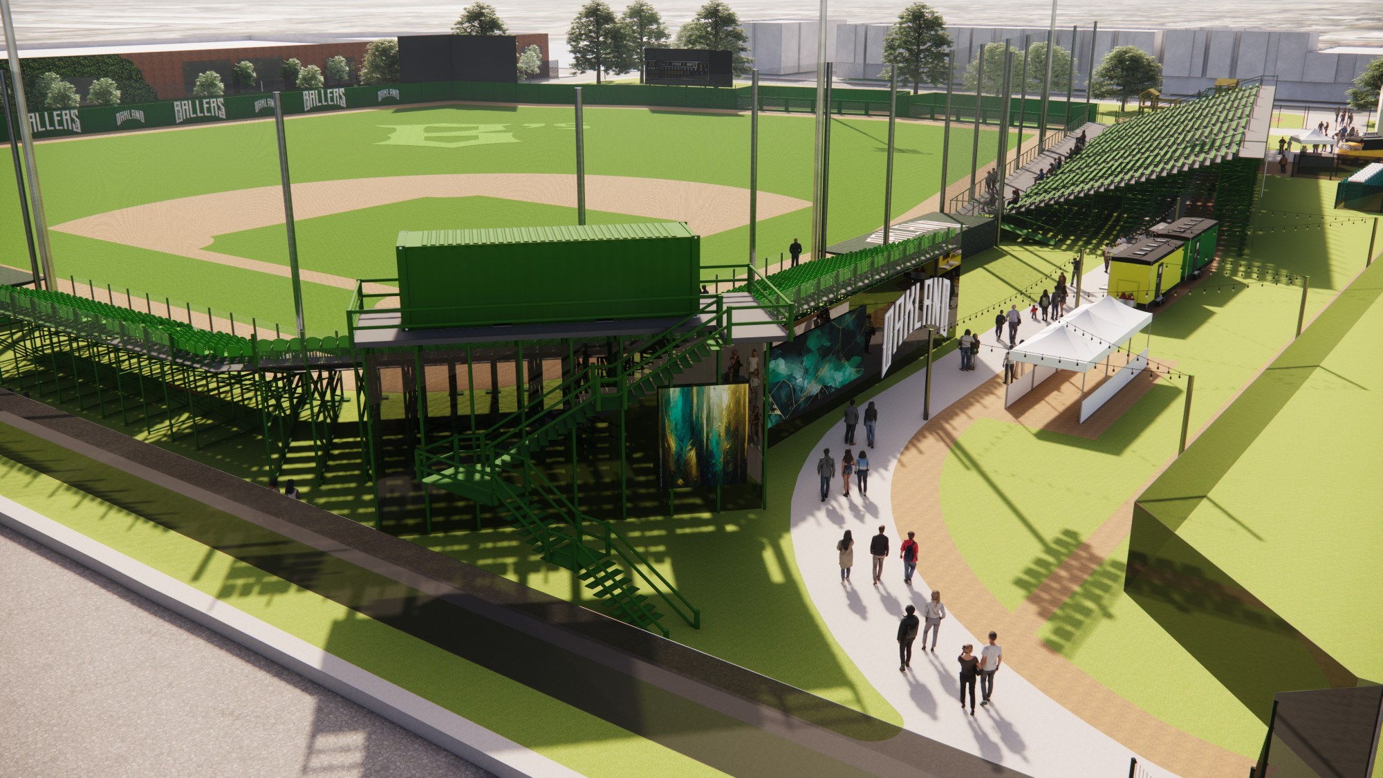 A rendering of the Oakland Ballers' planned ballpark at Raimondi Park in Oakland. (Courtesy of Oakland Ballers)