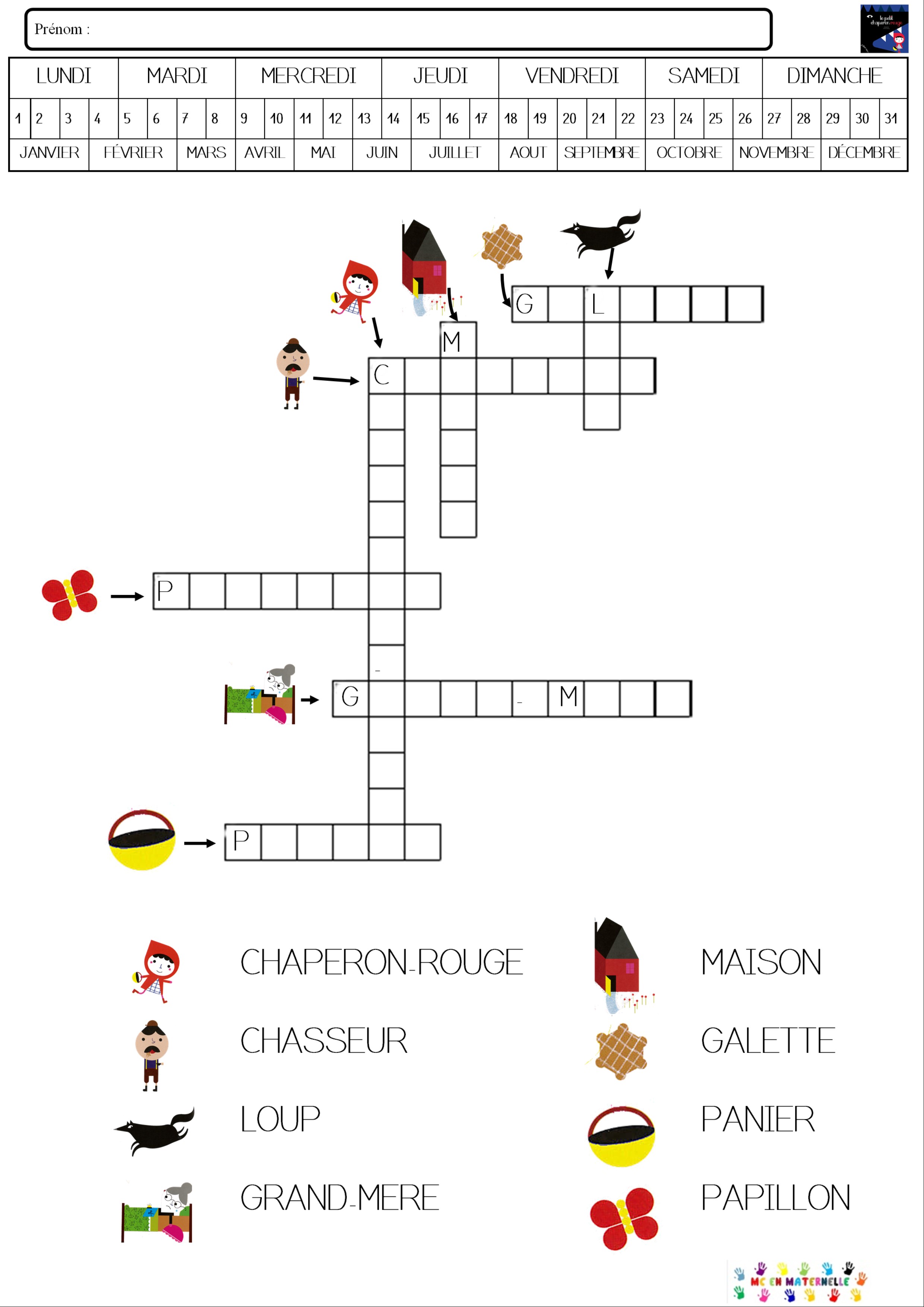 Le Petit Chaperon Rouge Mots Fleches Mc En Maternelle