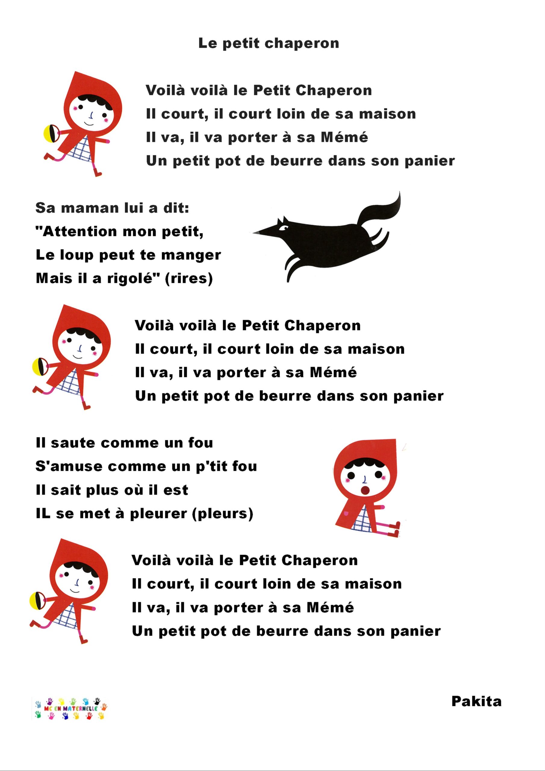 Le Petit Chaperon Rouge Chansons Mc En Maternelle