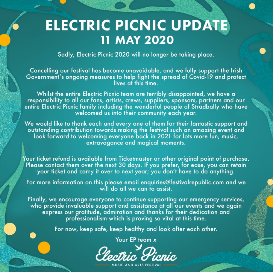 Electric Picnic 2020 Festival Lineup Stage Times