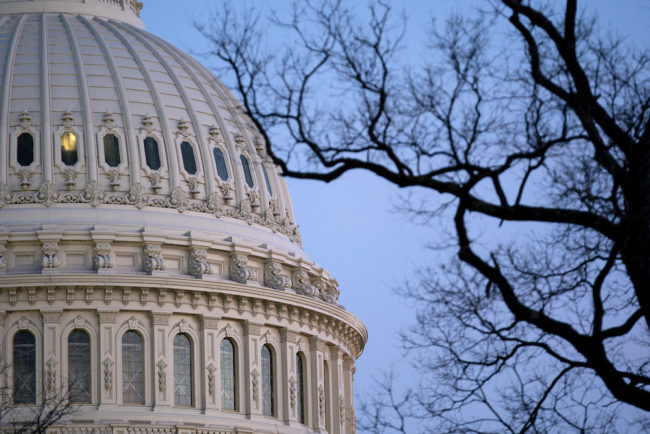 The U.S. Capitol dome at dusk on April 13, 2021 in Washington, DC.