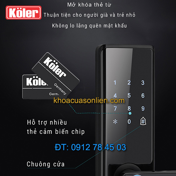 nơi bán Khóa cửa điện tử smart lock vân tay thẻ từ 4 in 1 Koler A1-Black giá rẻ ở Hà Nội