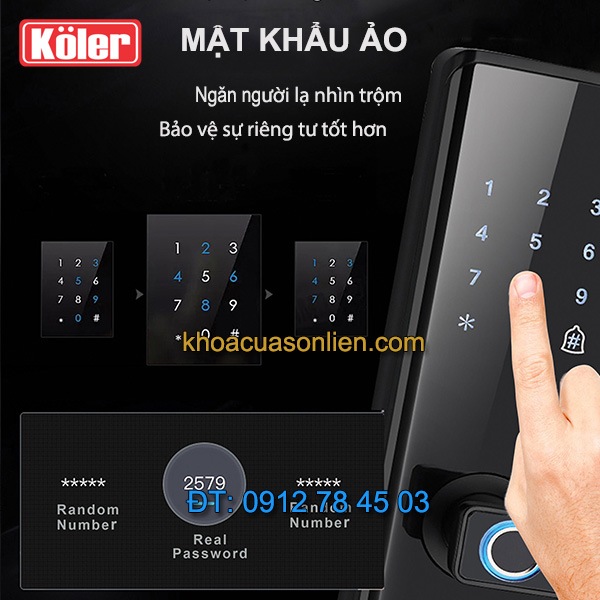 nơi bán Khóa cửa điện tử smart lock vân tay mật khẩu ảo 4 in 1 Koler A1-Black giá rẻ ở Hà Nội