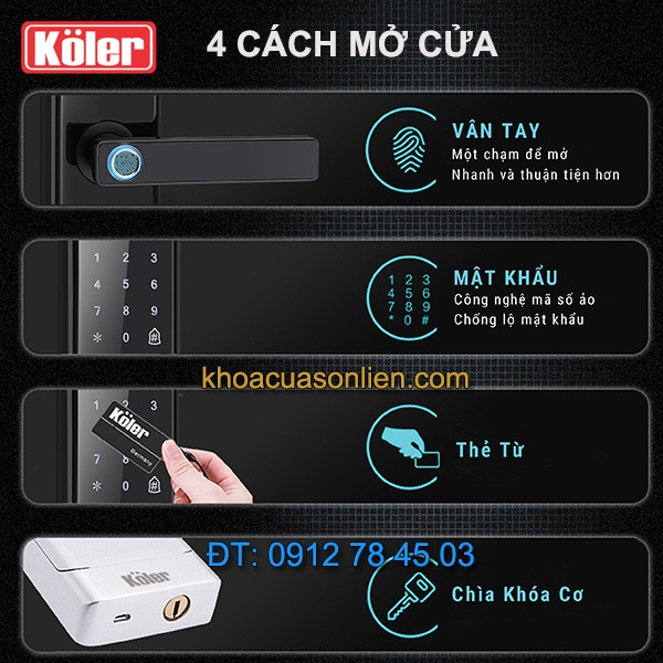 Nơi bán Khóa cửa điện tử smart lock vân tay siêu nhạy 4 in 1 Koler A1-Black giá rẻ tại Hà Nội