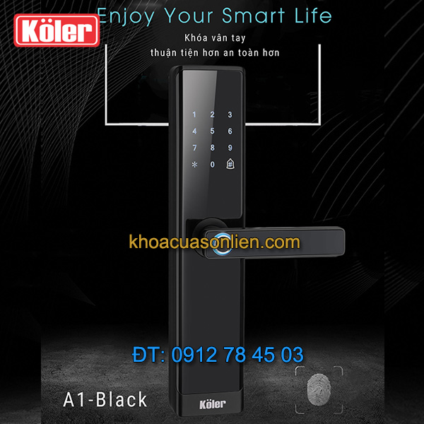 Nơi bán Khóa cửa điện tử smart lock vân tay siêu nhạy 4 in 1 Koler A1-Black giá rẻ tại Hà Nội