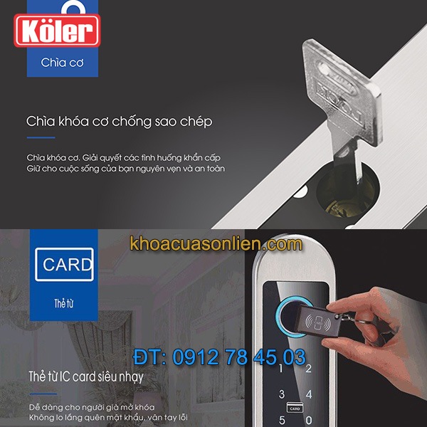 Nơi bán Khóa cửa thông minh vân tay Koler S1500 cho cửa nhôm xingfa, cửa nhựa lõi thép, cửa sắt hộp, cửa gỗ đố nhỏ giá rẻ tại Hà Nội