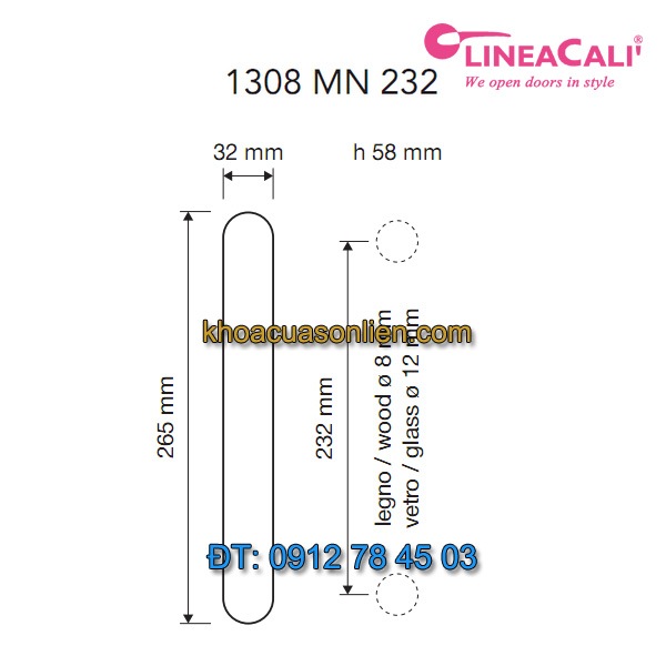 Báo giá tay nắm cửa dạng thanh Tiffany 1308-MN-232 của Linea Calì