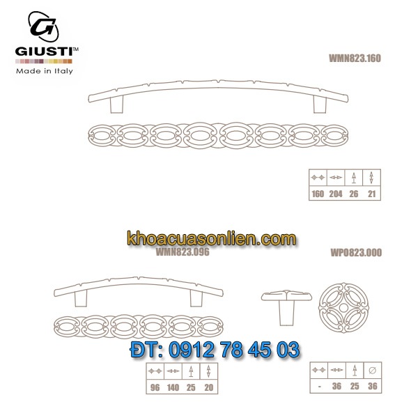 báo giá mẫu Tay co cổ điển màu đồng WMN823 96mm và 160mm của Giusti nhập khẩu Italy giá rẻ tại Hà Nội