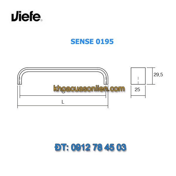 Kích thước Tay nắm chữ C thân dẹt SENSE 0195 của Viefe-Tây Ban Nha