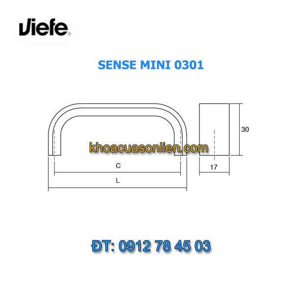 Kích thước Tay nắm chữ C thân dẹt SENSE 0301 của Viefe-Tây Ban Nha