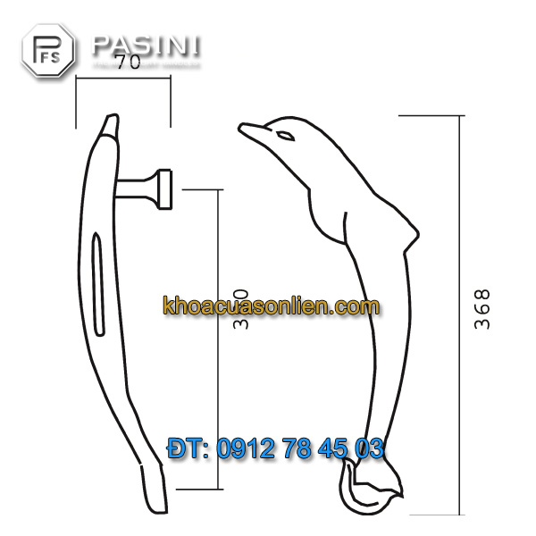 Báo giá Tay nắm cửa kính bằng đồng hình cá heo mạ vàng PVD của Pasini nhập khẩu Italy