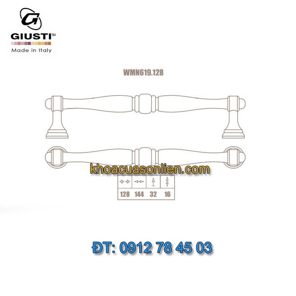 Nơi bán Tay nắm cửa tủ gỗ cổ điển WMN619.128 128mm Giusti nhập khẩu Italy chính hãng giá rẻ tại Hà Nội