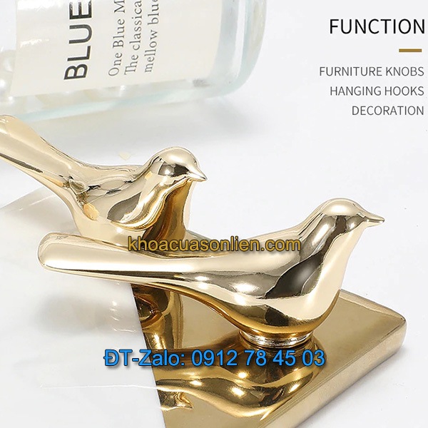 Báo giá nơi bán mẫu Tay nắm tủ decor 3 trong 1 hình chim họa mi mạ crome màu vàng giá rẻ tại Hà Nội