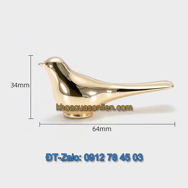 Báo giá nơi bán mẫu Tay nắm tủ decor 3 trong 1 hình chim họa mi mạ crome màu vàng giá rẻ tại Hà Nội