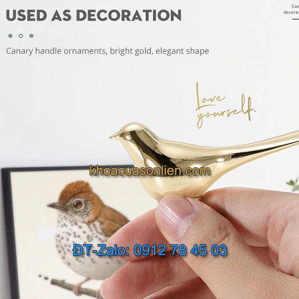 Báo giá nơi bán mẫu Tay nắm tủ decor 3 trong 1 hình chim họa mi mạ crome màu vàng giá rẻ tại Hà Nội