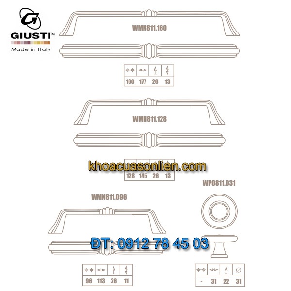 Nơi bán mẫu Tay nắm tủ retro WMN811 màu đồng nhập khẩu từ Giusti Italy giá rẻ tại Hà Nội