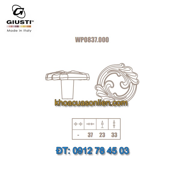 Nơi bán Mẫu tay nắm tủ tân cổ điển đẹp WP0837.000.00A8 37mm Giusti - Italy nhập khẩu chính hãng tại Hà Nội