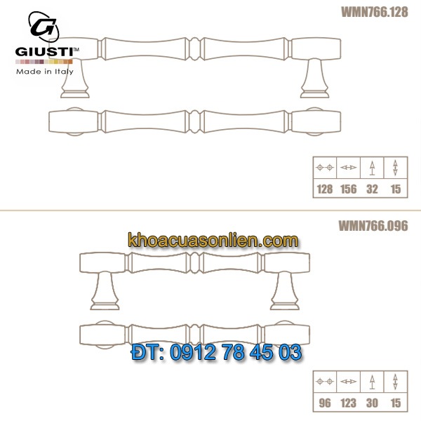 Báo giá mẫu Tay trúc mạ vàng 24K WMN766 96mm và 128mm của Giusti nhập Italy giá rẻ tại Hà Nội