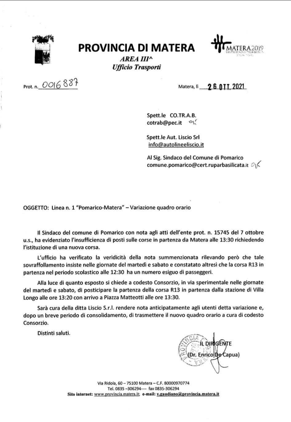 Mancini Questione Trasporti Studenti Corse Di Rientro Da Matera
