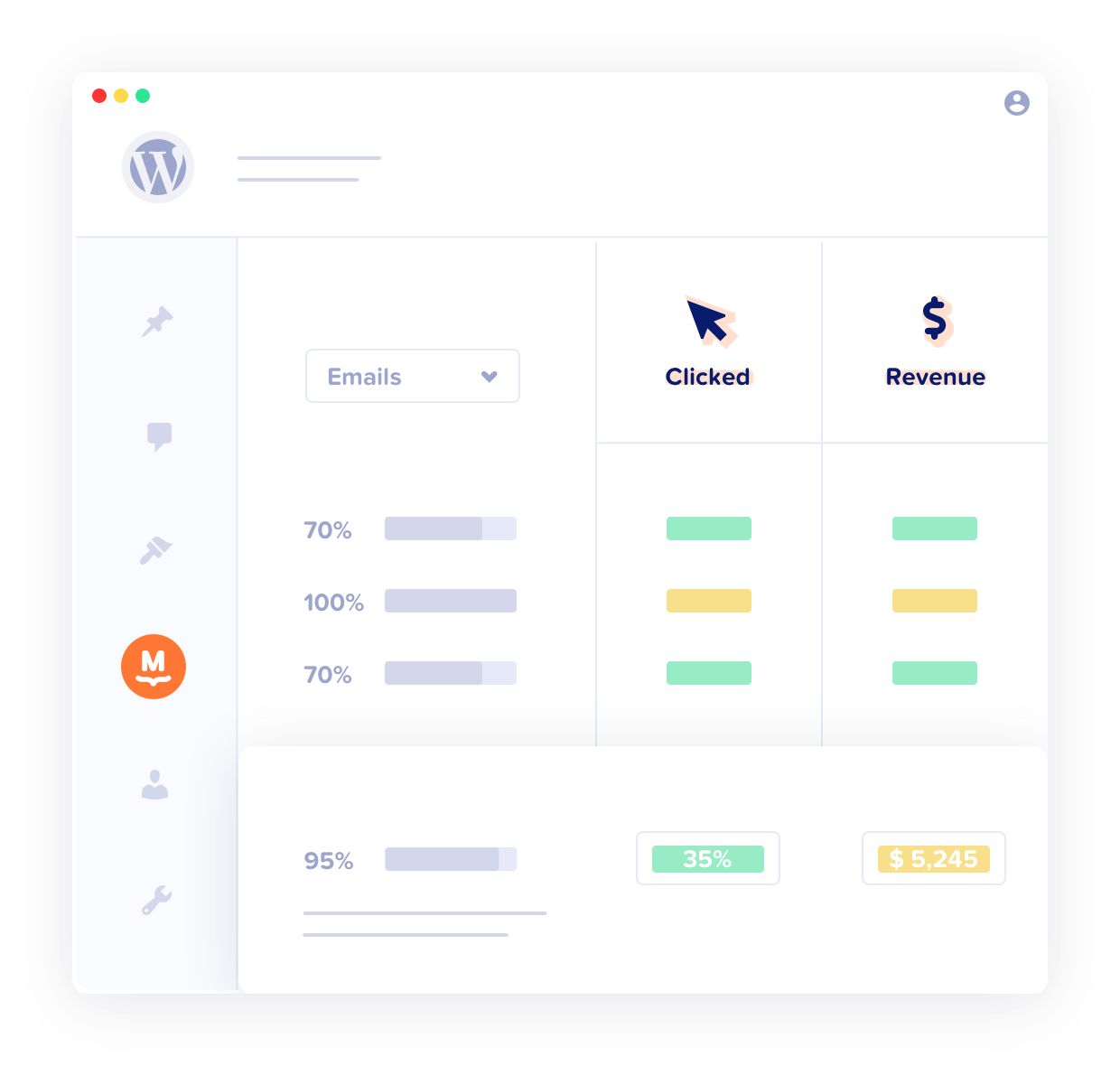 Illustration of MailPoet's email stats dashboard