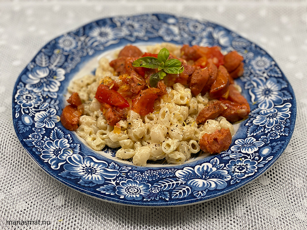 Norrlandsoststuvade Makaroner Med Chorizo Marias Matblogg