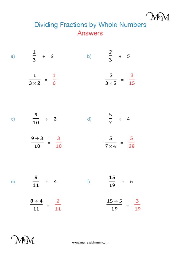 Dividing Fractions By Whole Numbers Maths With Mum