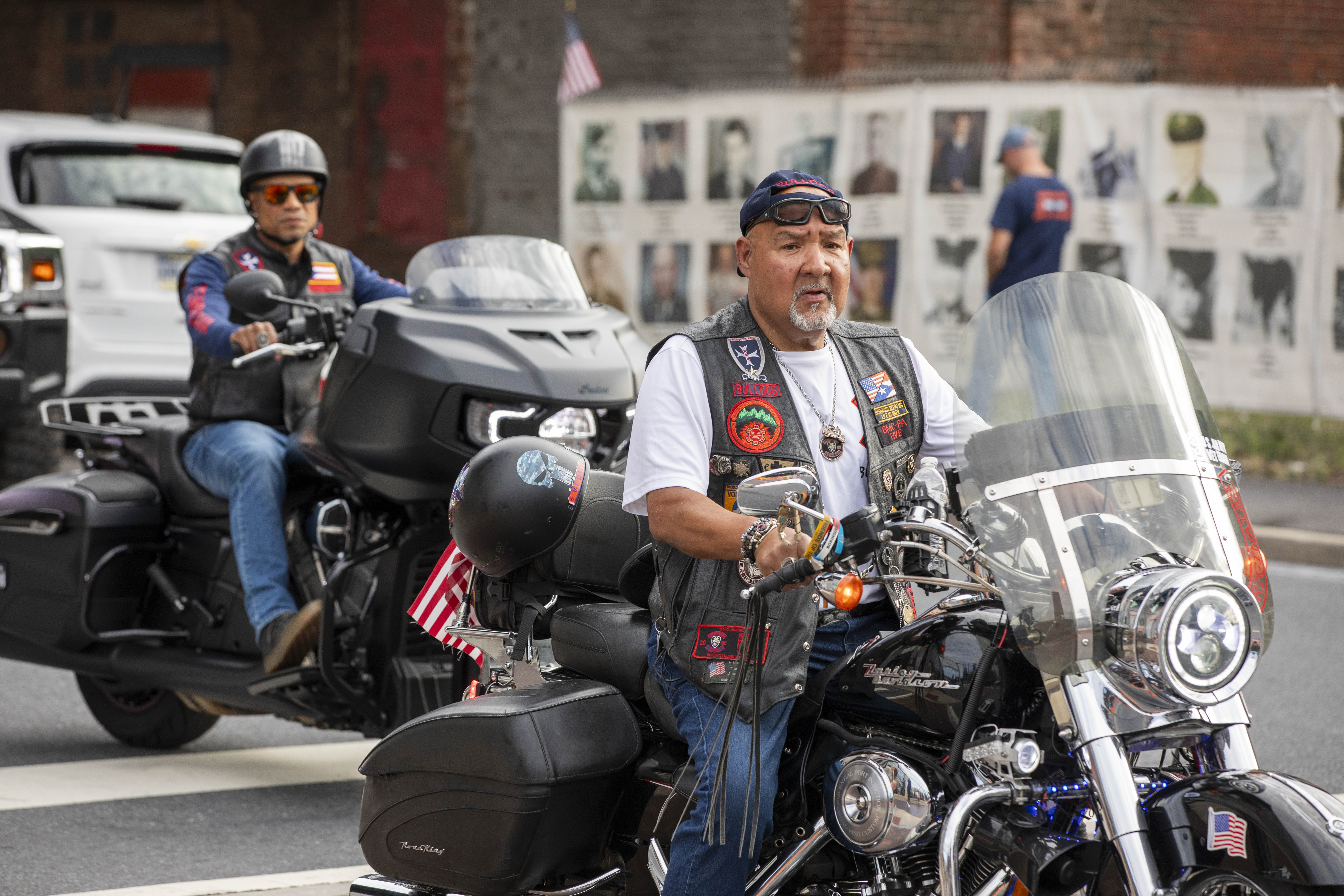 Members of The Borinqueneers ride around SteelStacks on Friday, June 28, 2024, during the 13th annual ¡Sabor! Latin Festival in Bethlehem. The festival is a celebration of Latin heritage including music, food and family fun. (Emma Reed/The Morning Call)