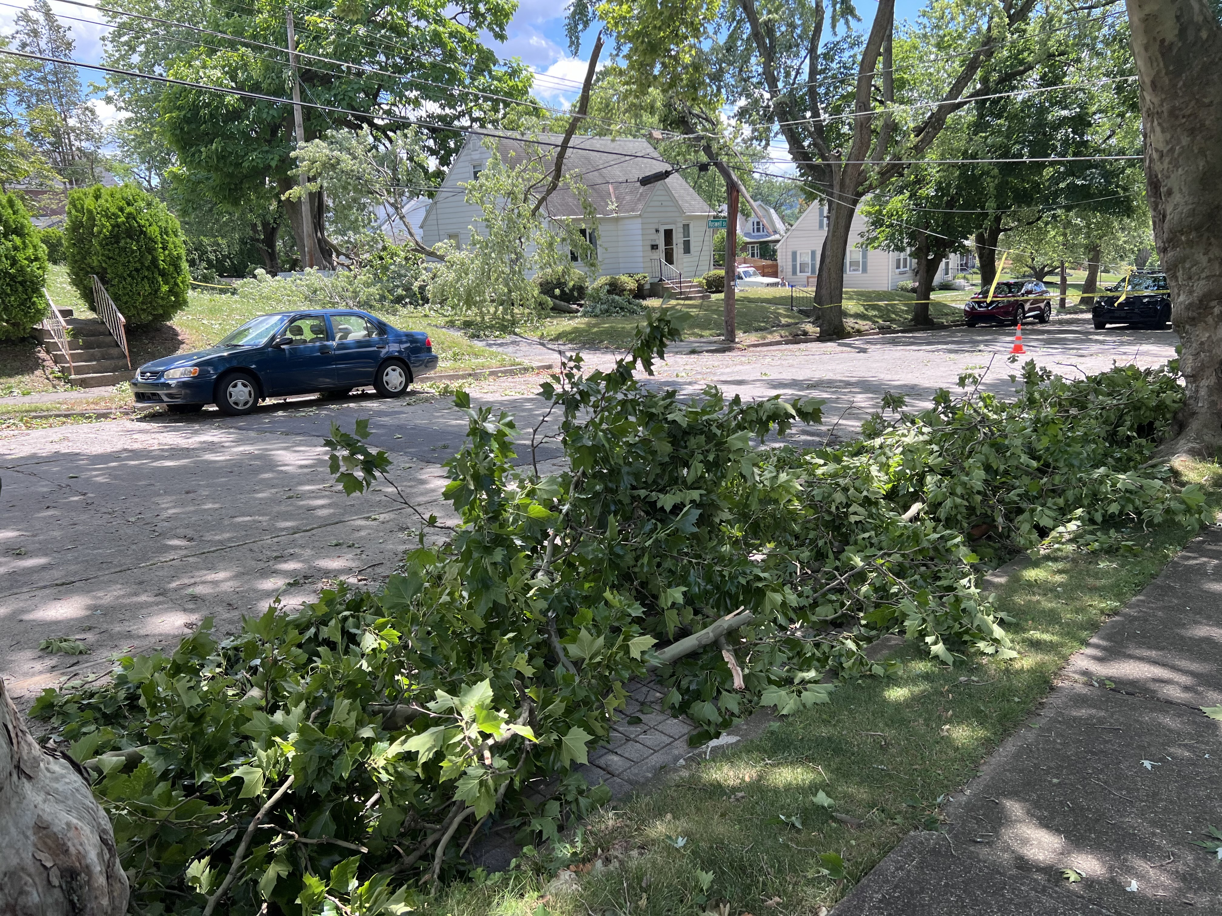 Clean up continues Thursday, June 27, 2024, on Beverly Avenue in Bethlehem after a severe thunderstorm with nearly 60 mph wind gusts ripped through the Lehigh Valley the night before. (Rich Rolen/Special to The Morning Call)
