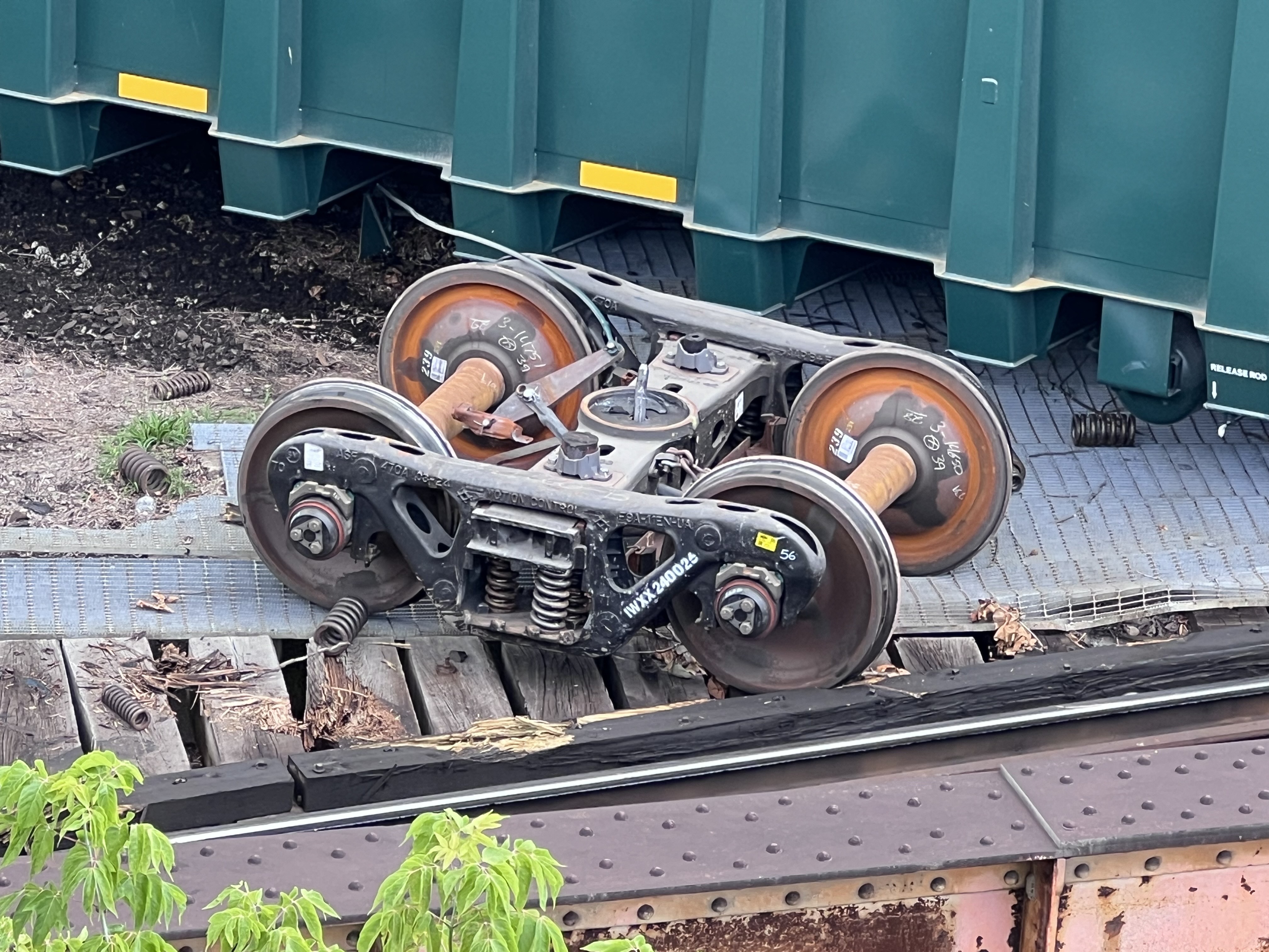 Multiple railcars derailed Friday, July 5, 2024 under the Hill to Hill Bridge in Bethlehem.(Rich Rolen/Special to The Morning Call)