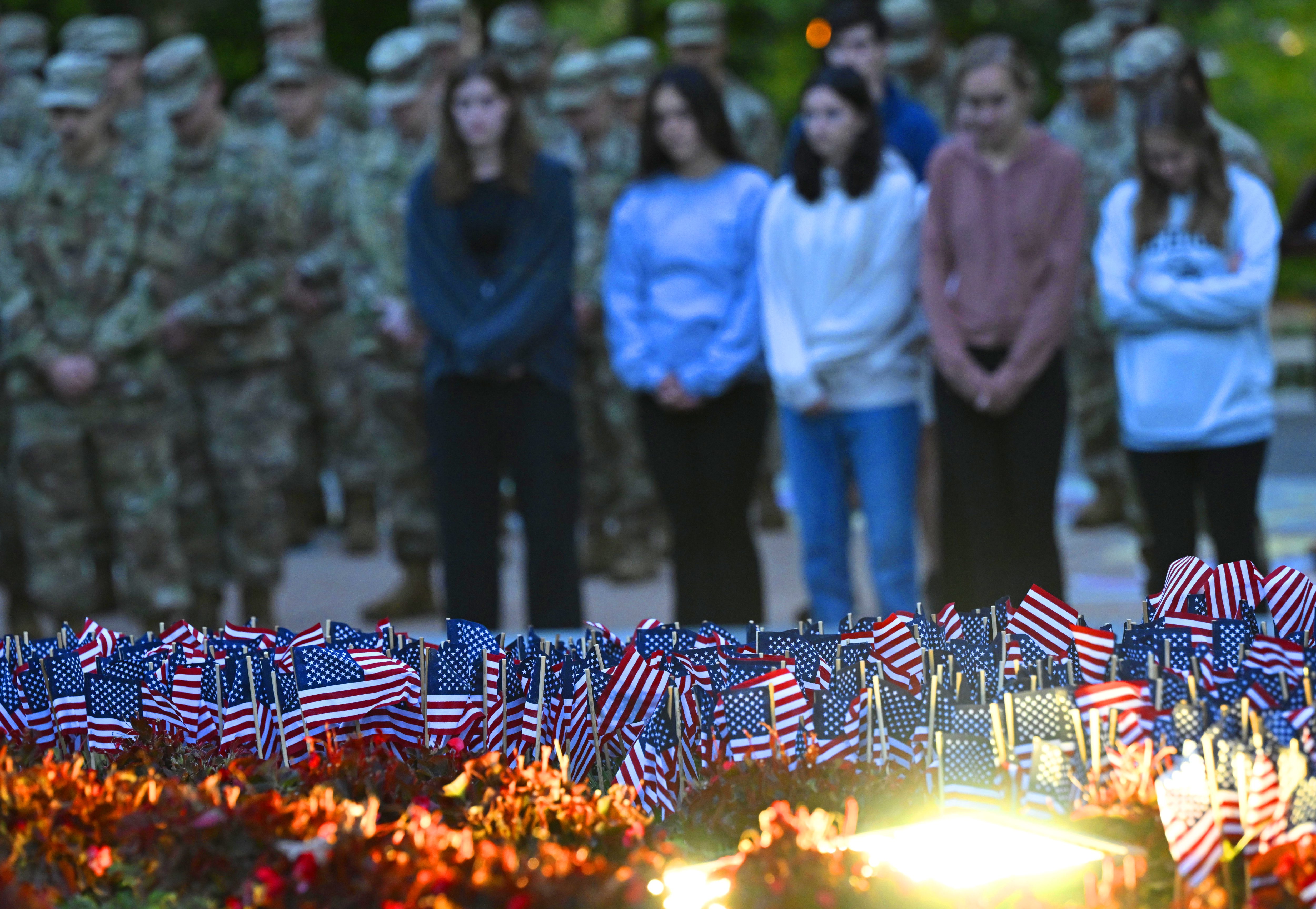 Lehigh University and the Steel Battalion Army ROTC Program holds its annual 9/11 memorial event Wednesday, Sept. 11, 2024, to mark the 23rd anniversary of the terror attacks. The ceremony included a flag raising, moment of silence and the planting of the 2,977 American flags to honor the lives lost. (Monica Cabrera/The Morning Call)