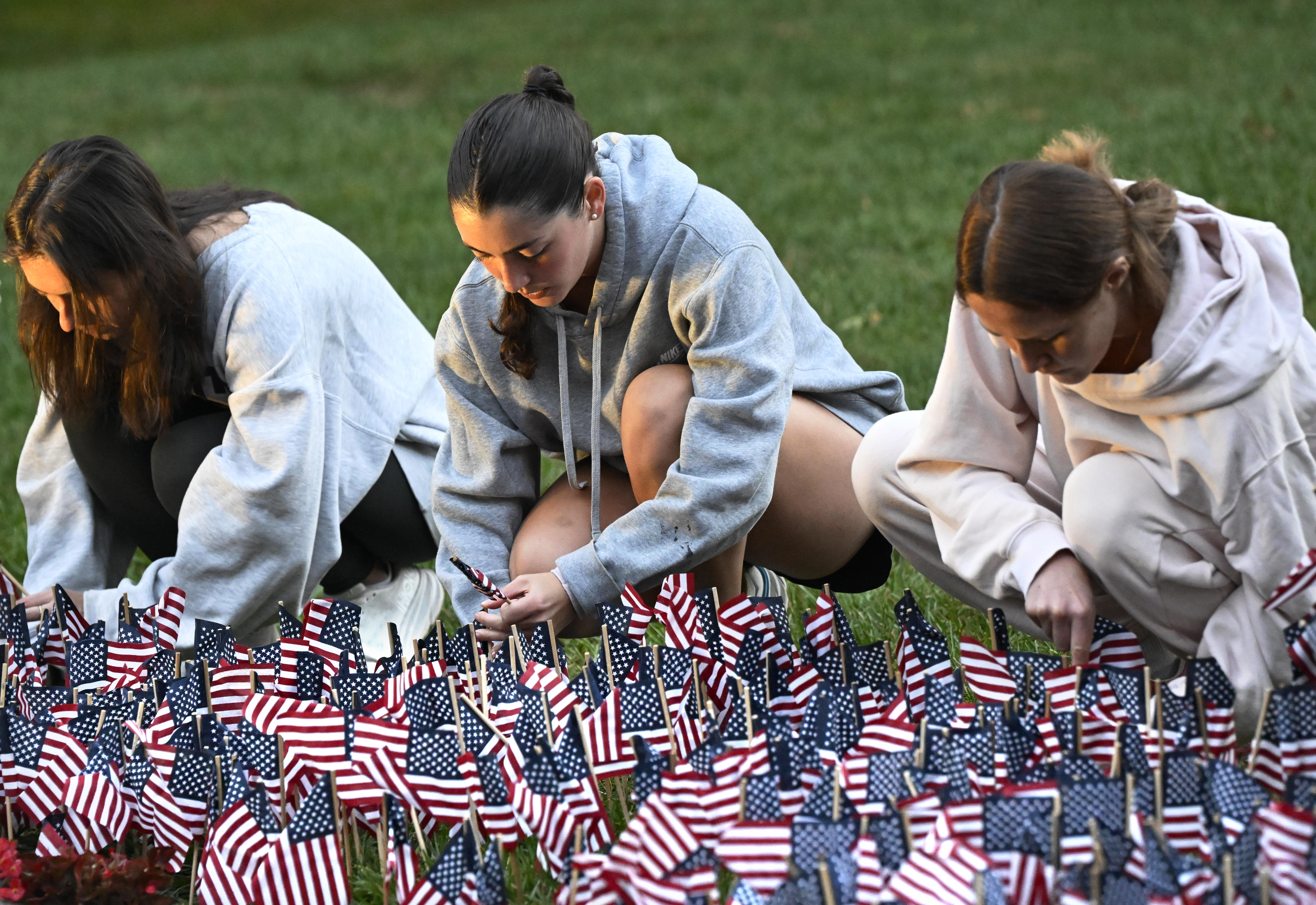 Lehigh University and the Steel Battalion Army ROTC Program holds its annual 9/11 memorial event Wednesday, Sept. 11, 2024, to mark the 23rd anniversary of the terror attacks. The ceremony included a flag raising, moment of silence and the planting of the 2,977 American flags to honor the lives lost. (Monica Cabrera/The Morning Call)