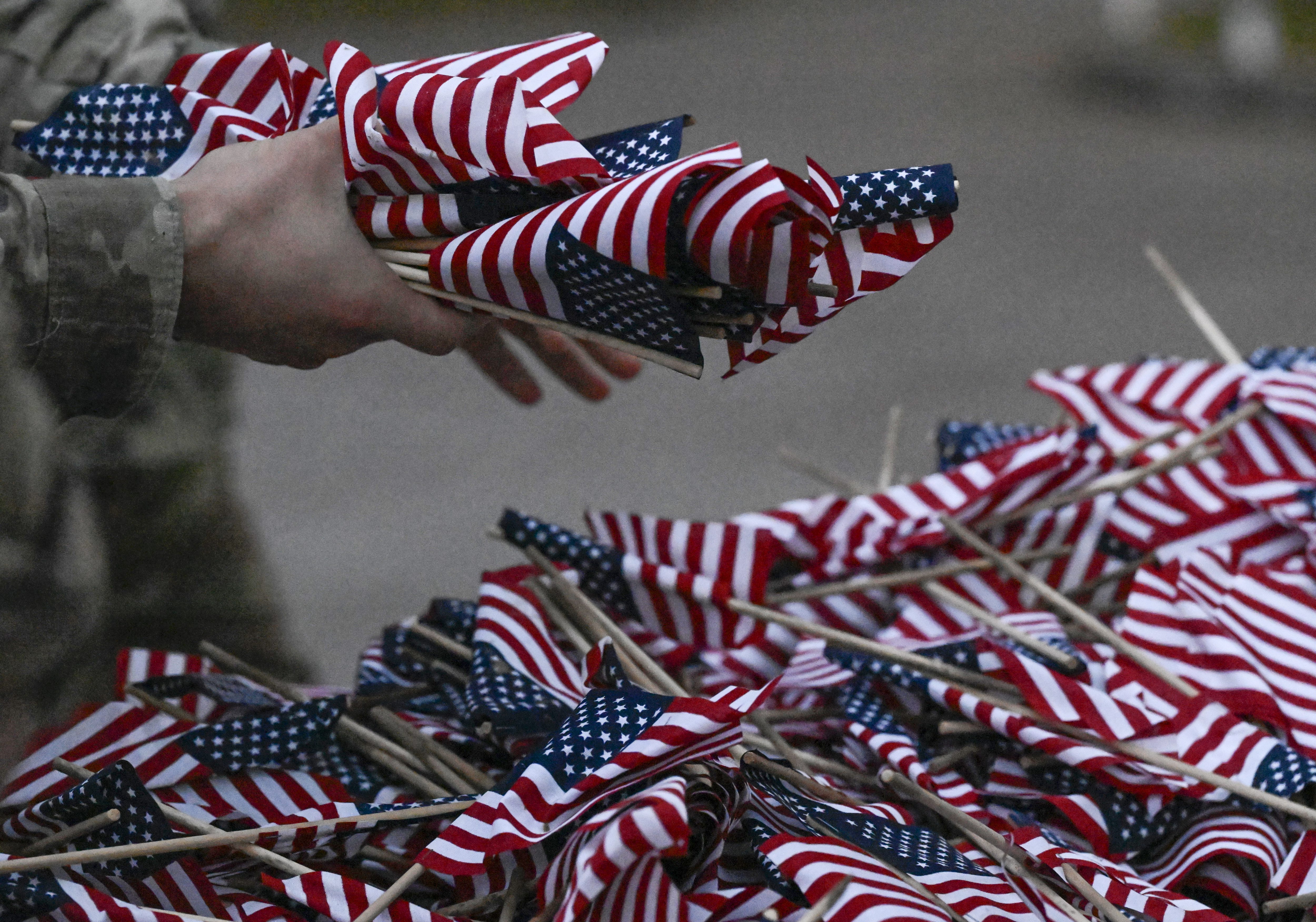 Lehigh University and the Steel Battalion Army ROTC Program holds its annual 9/11 memorial event Wednesday, Sept. 11, 2024, to mark the 23rd anniversary of the terror attacks. The ceremony included a flag raising, moment of silence and the planting of the 2,977 American flags to honor the lives lost. (Monica Cabrera/The Morning Call)