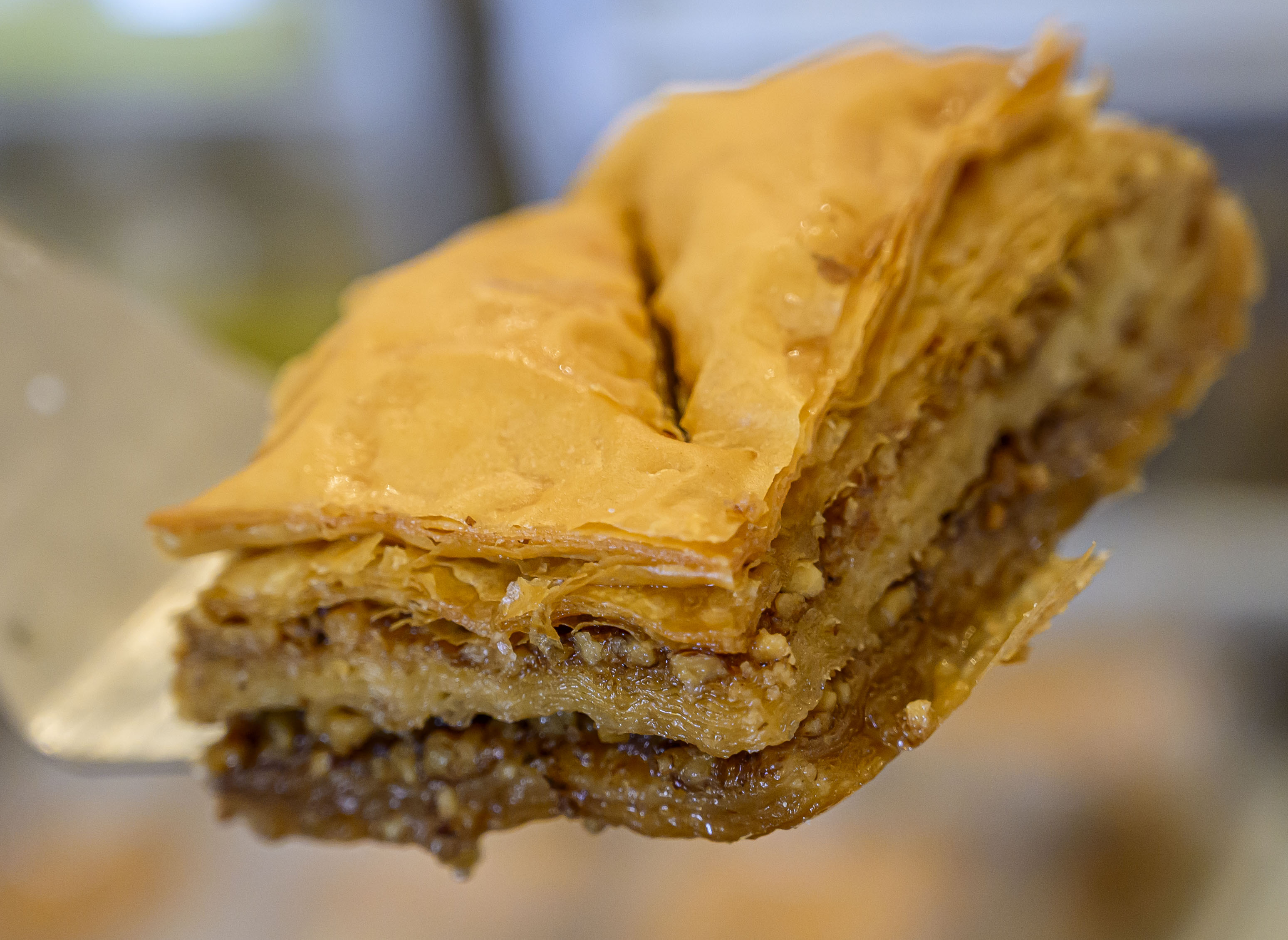 Homemade baklava is seen Thursday, Sept. 19, 2024, at the St. Nicholas Greek Orthodox Cathedral's Greek Food Festival in Bethlehem. The festival runs through Sept. 22 and features music, Greek dancing, and Greek food such as gyros, souvlaki, spanakopita and desserts including baklava and kataifi.(April Gamiz/The Morning Call)