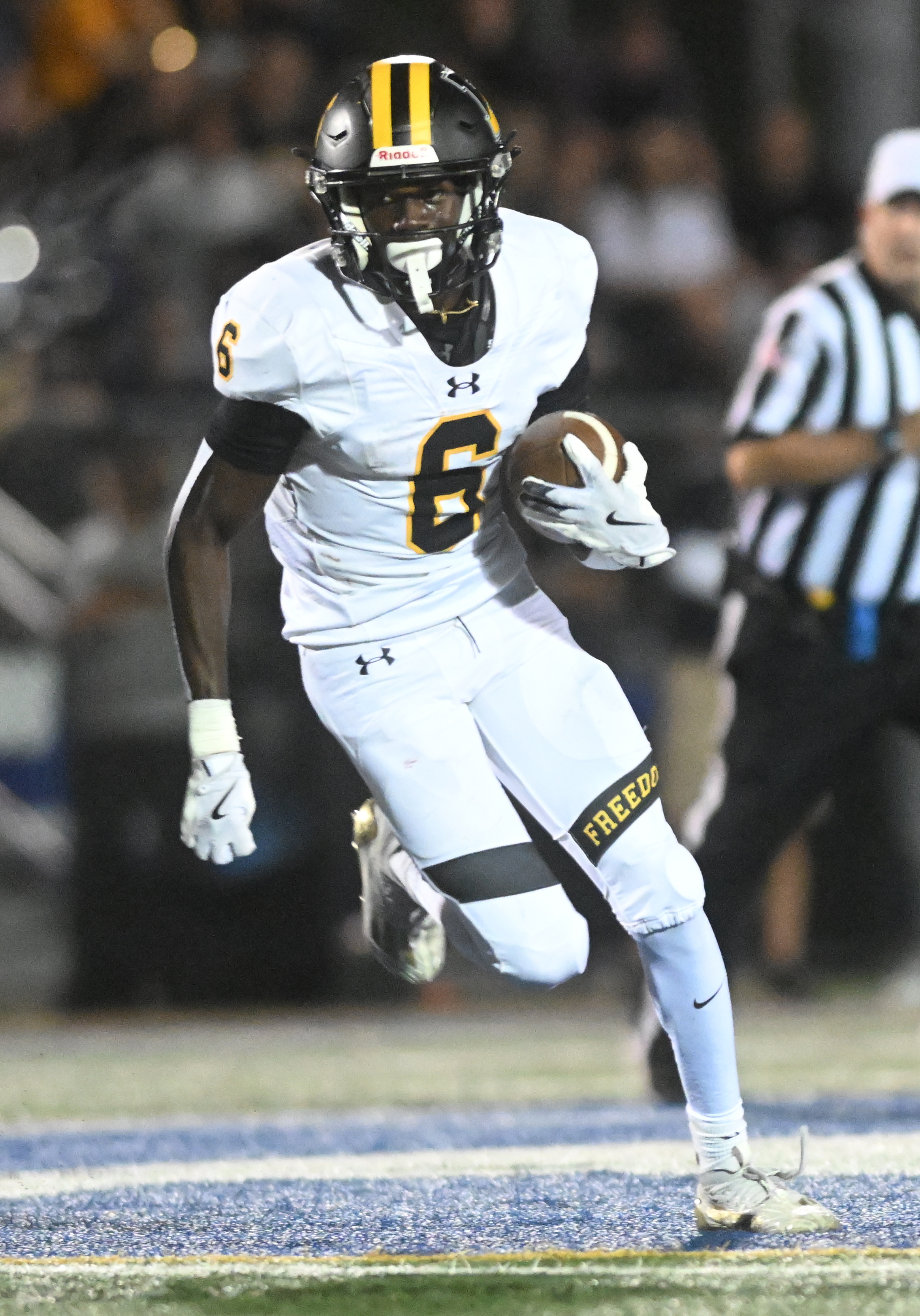 Freedom's Aaron Beete runs the ball down the field against Nazareth Friday, Sept. 13, 2024, at Nazareth High School.(Amy Shortell/The Morning Call)