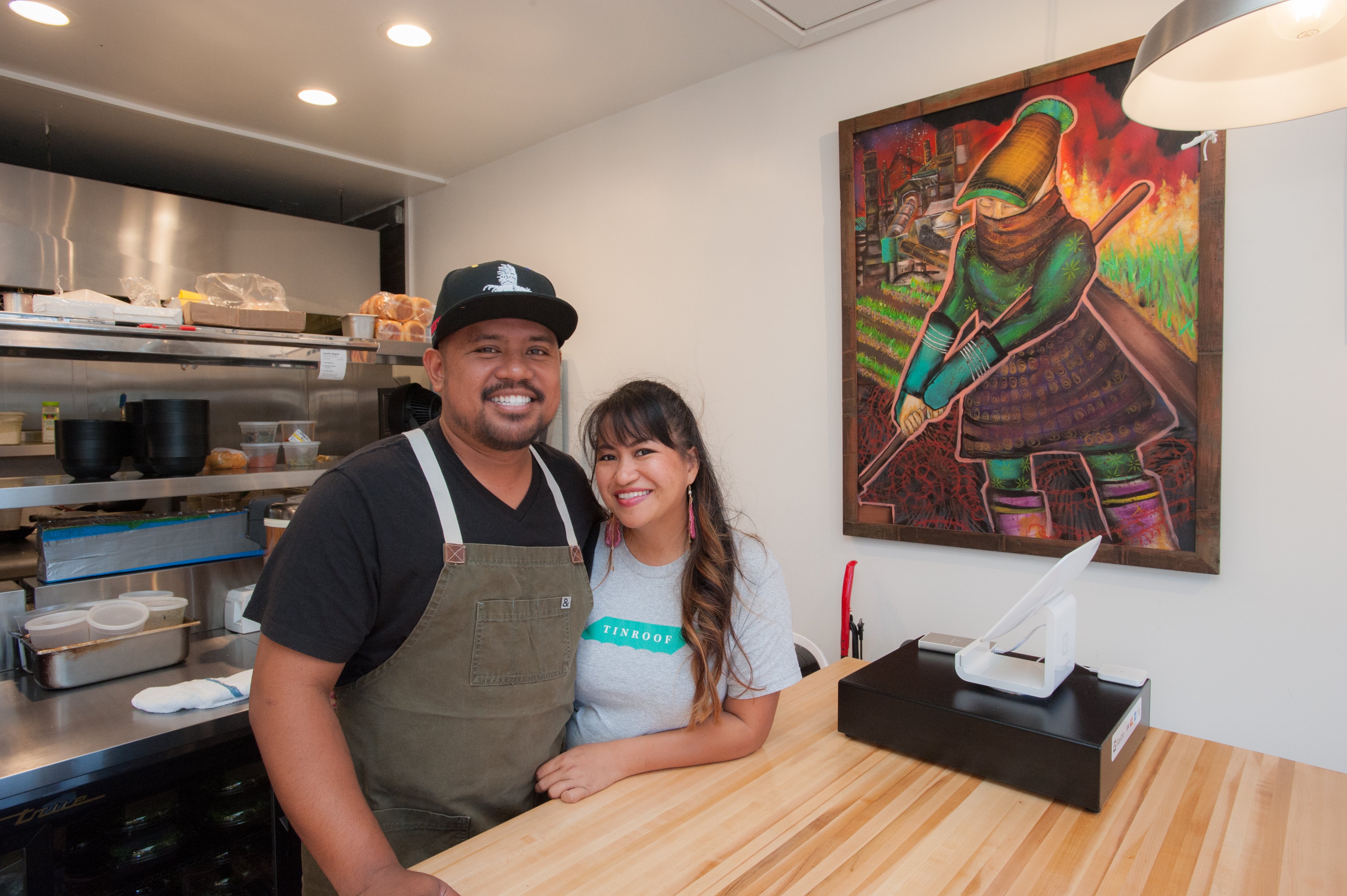 "Top Chef" alum Sheldon Simeon and his wife, Janice, inside their newrestaurant, Tin Roof, near the airport in Kahului, Maui. (Mieko Horikoshi/Tin Roof)