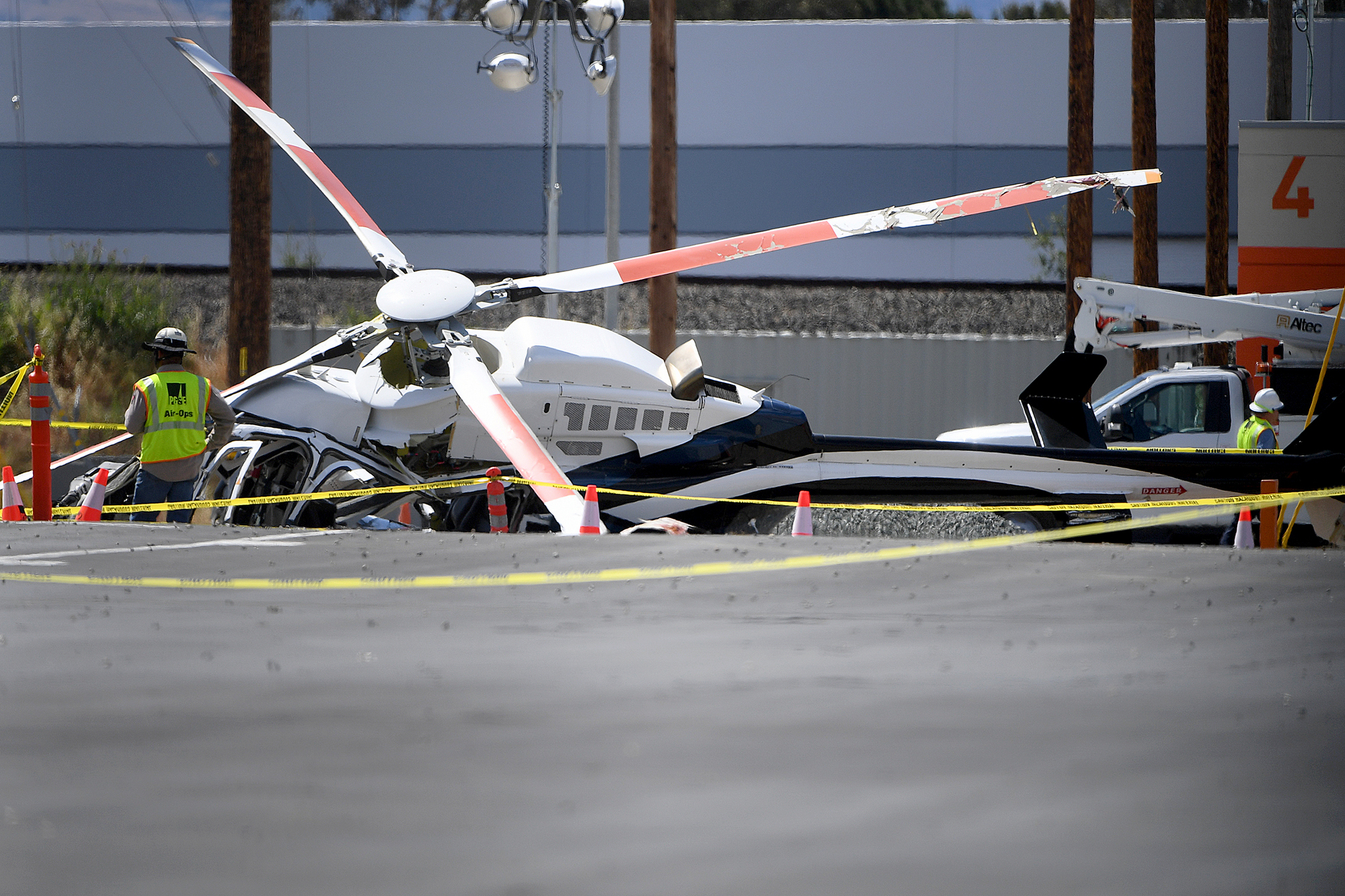 LIVERMORE, CA - MAY 11: A Pacific Gas & Electric helicopter crashed at a training facility on National Drive in Livermore, Calif., on Wednesday, May 11, 2022. Two men were injured in the crash and are expected to survive, according to the Livermore Police Department. (Doug Duran/Bay Area News Group)