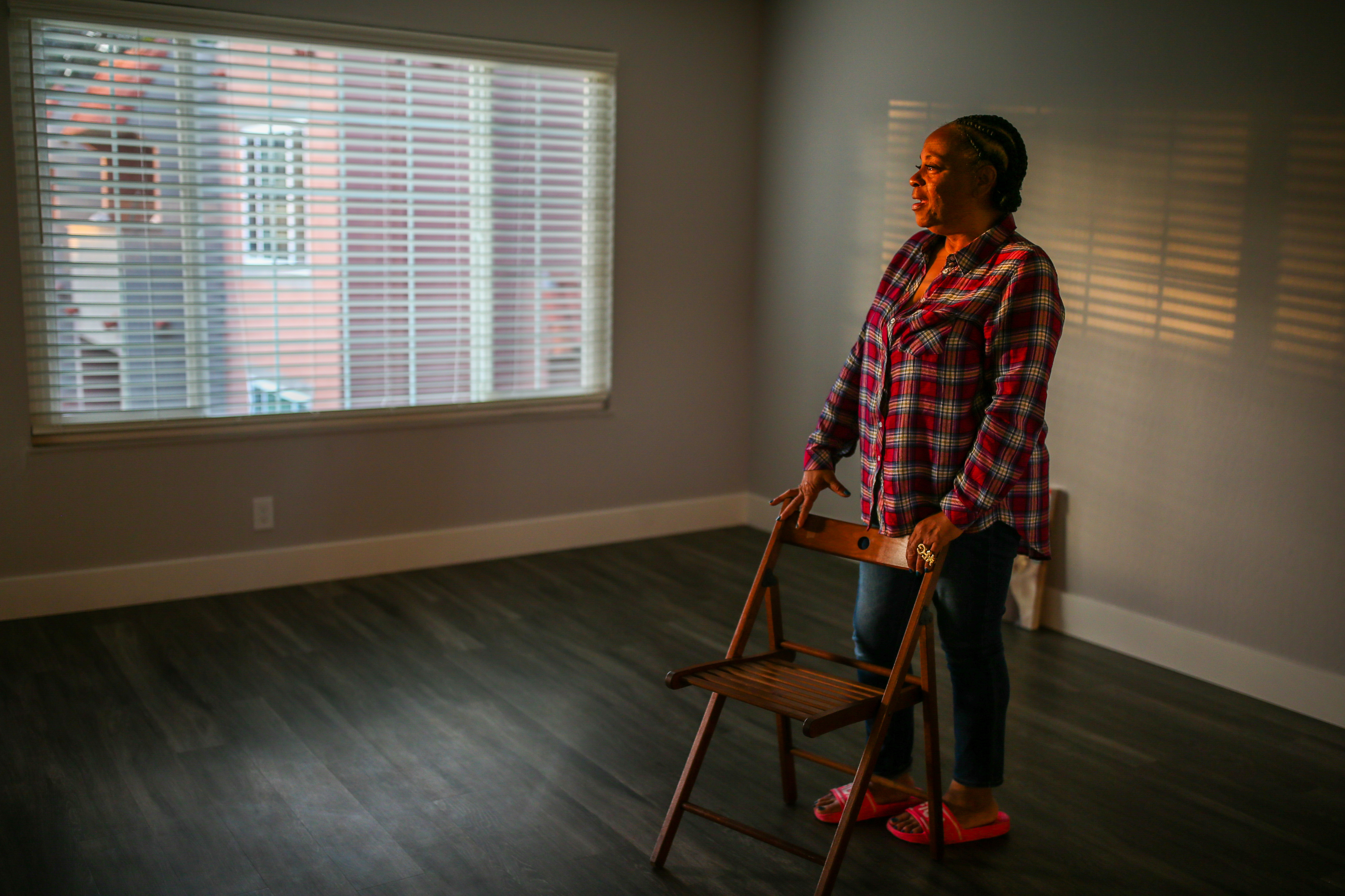 Janice Anderson in her new apartment
