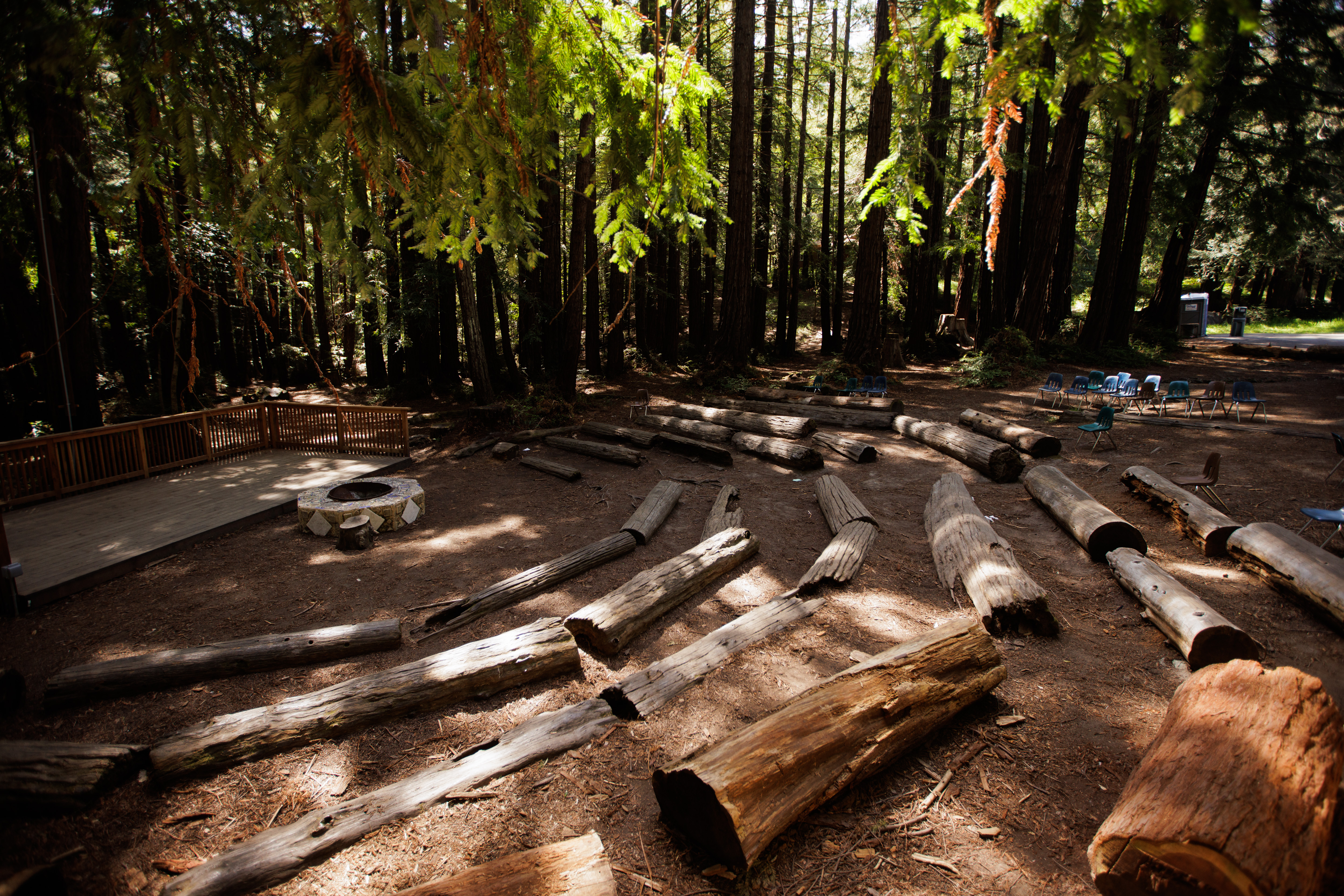 A group campfire area at YMCA Camp Jones Gulch in La Honda, Calif.
