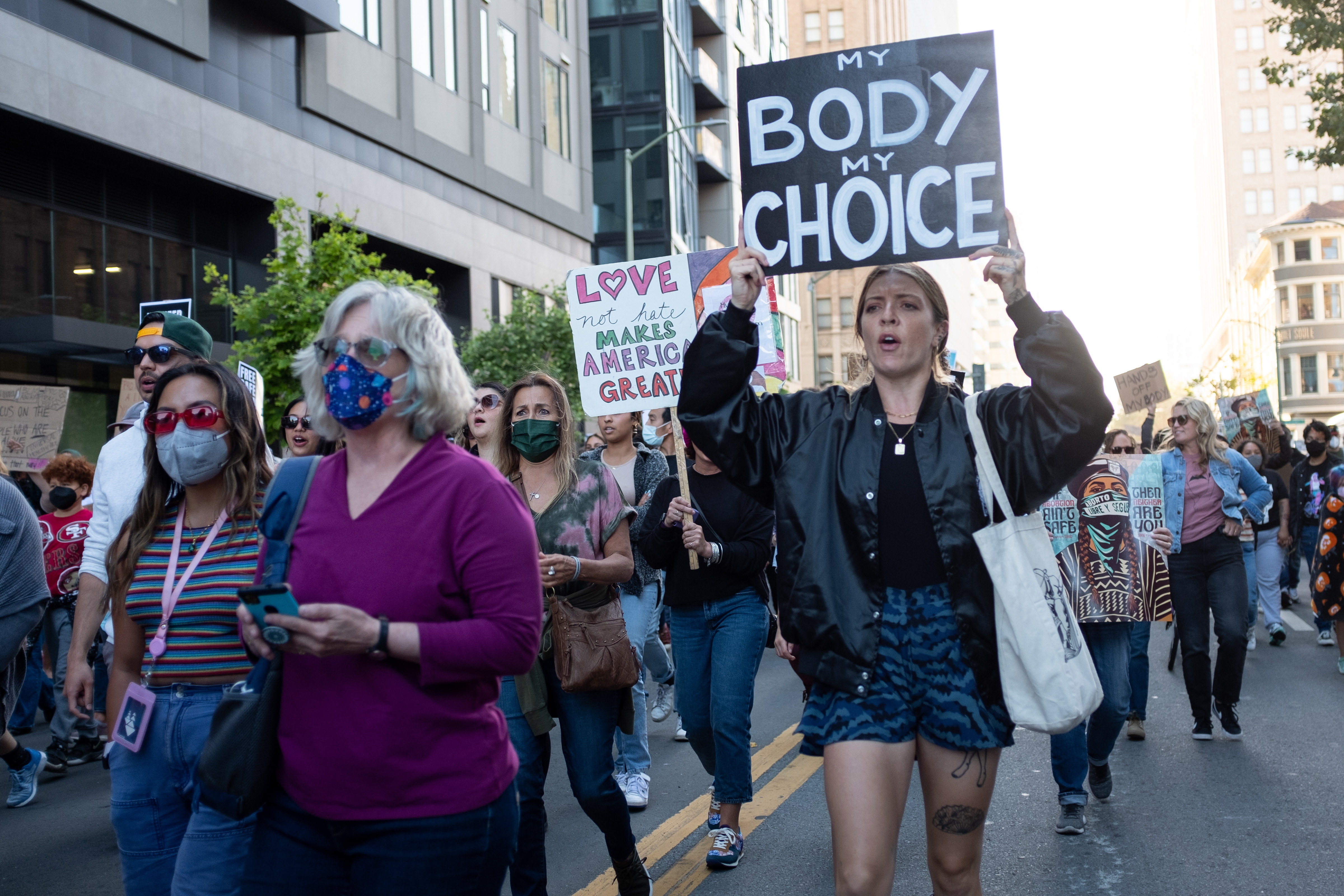 Maybe Littlefield protests the recent SCOTUS ruling during a march towards Lake Merritt to rally against the supreme court ruling overturning Roe vs. Wade on Friday, June 24, 2022. (Don Feria for Bay Area News Group)