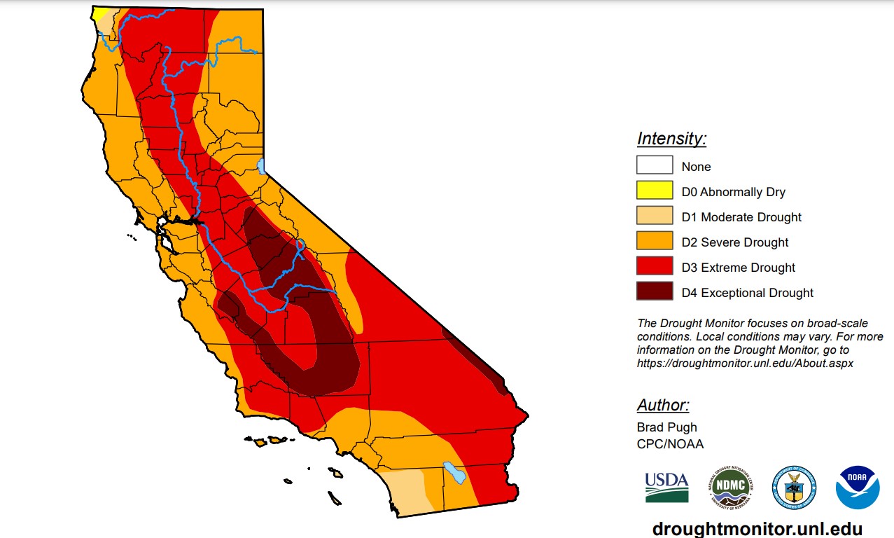 On Friday July 8, 2022, roughly 97% of California was in a severe drought, and 59% in an extreme drought, according to the U.S. Drought Monitor, a weekly federal report. (Source: US Drought Monitor)