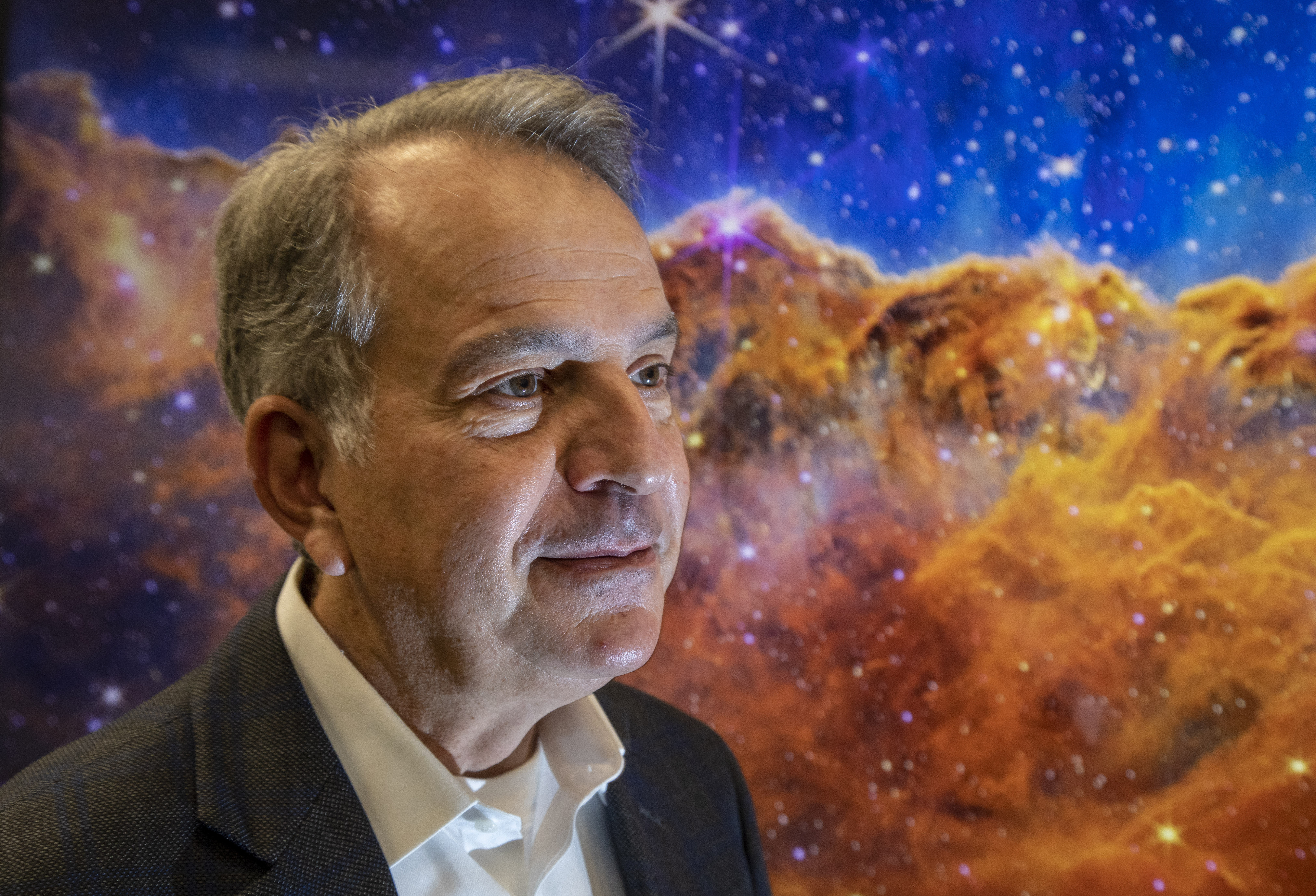 PALO ALTO, CALIFORNIA - JULY 12: Dr. Nelson Pedreiro, head of space labs at Lockheed Martin's Advanced Technology Center in in Palo Alto, Calif., watches as NASA reveals the first images of the James Webb Space Telescope, Tuesday, July 12, 2022. Engineers at ATC designed, assembled and tested NIRCam, the primary imager aboard the Webb telescope. (Karl Mondon/Bay Area News Group)