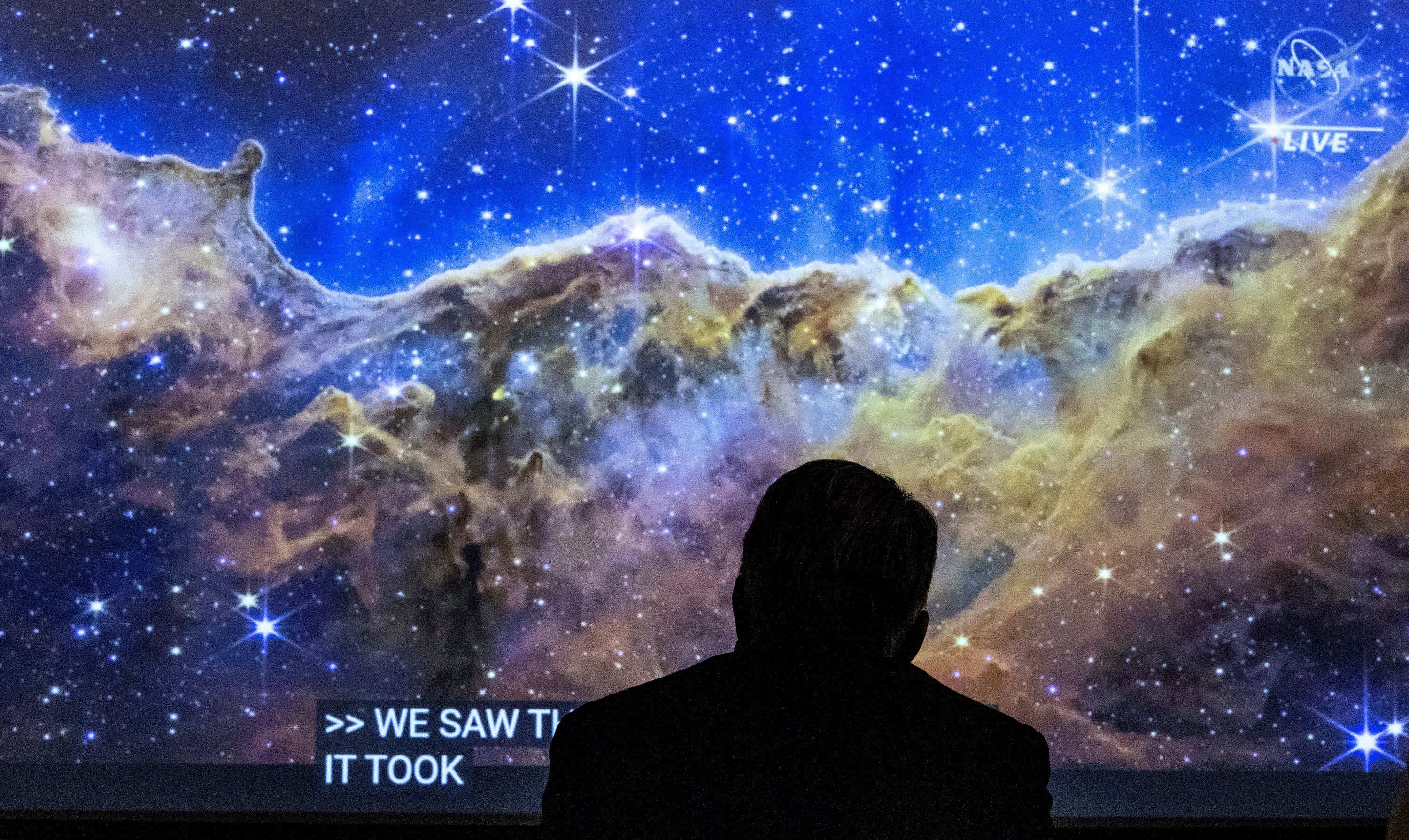 PALO ALTO, CALIFORNIA - JULY 12: Dr. Nelson Pedreiro, head of space labs at Lockheed Martin's Advanced Technology Center in in Palo Alto, Calif., watches as NASA reveals the first images of the James Webb Space Telescope, Tuesday, July 12, 2022. Engineers at ATC designed, assembled and tested NIRCam, the primary imager aboard the Webb telescope. (Karl Mondon/Bay Area News Group)