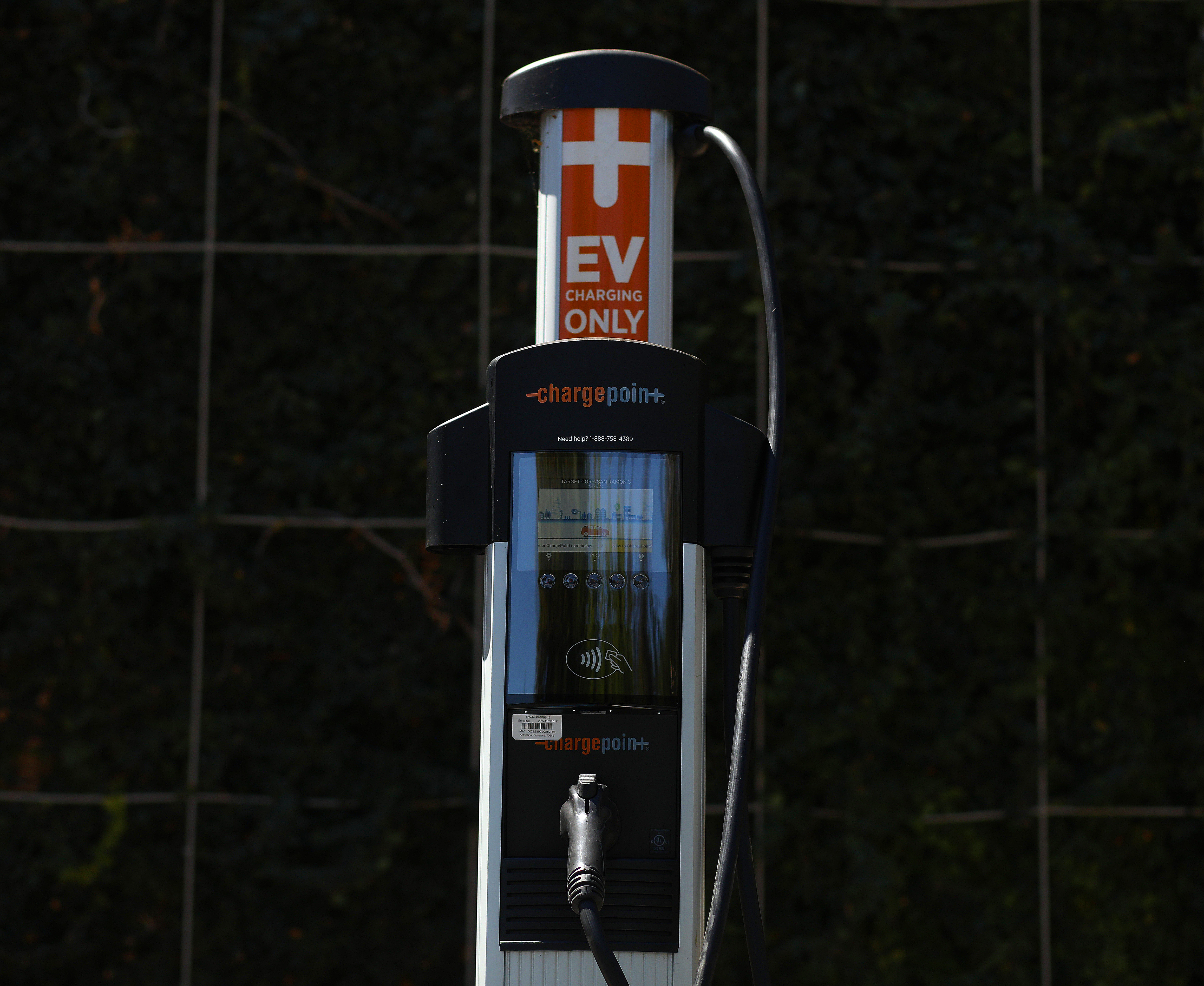 An electrical vehicle charging station is photographed on Wednesday, Aug. 24, 2022, in San Ramon, Calif. California air regulators are scheduled to vote Thursday on landmark new rules to prohibit the sale of all new gasoline-powered cars, SUVs, minivans, and pickups in the state by 2035. (Aric Crabb/Bay Area News Group)